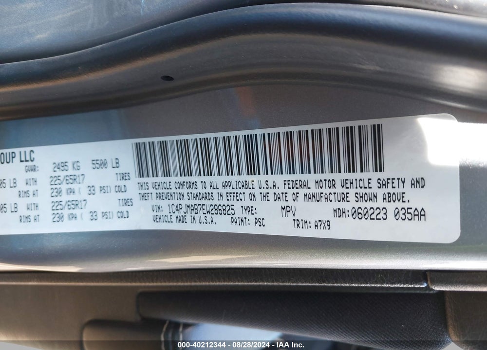 2014 JEEP CHEROKEE SPORT VIN: 1C4PJMAB7EW286825