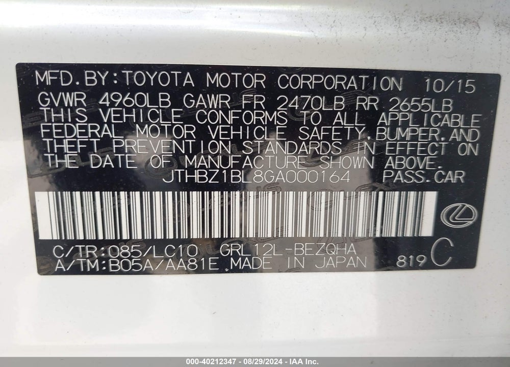 2016 LEXUS GS 350 VIN: JTHBZ1BL8GA000164