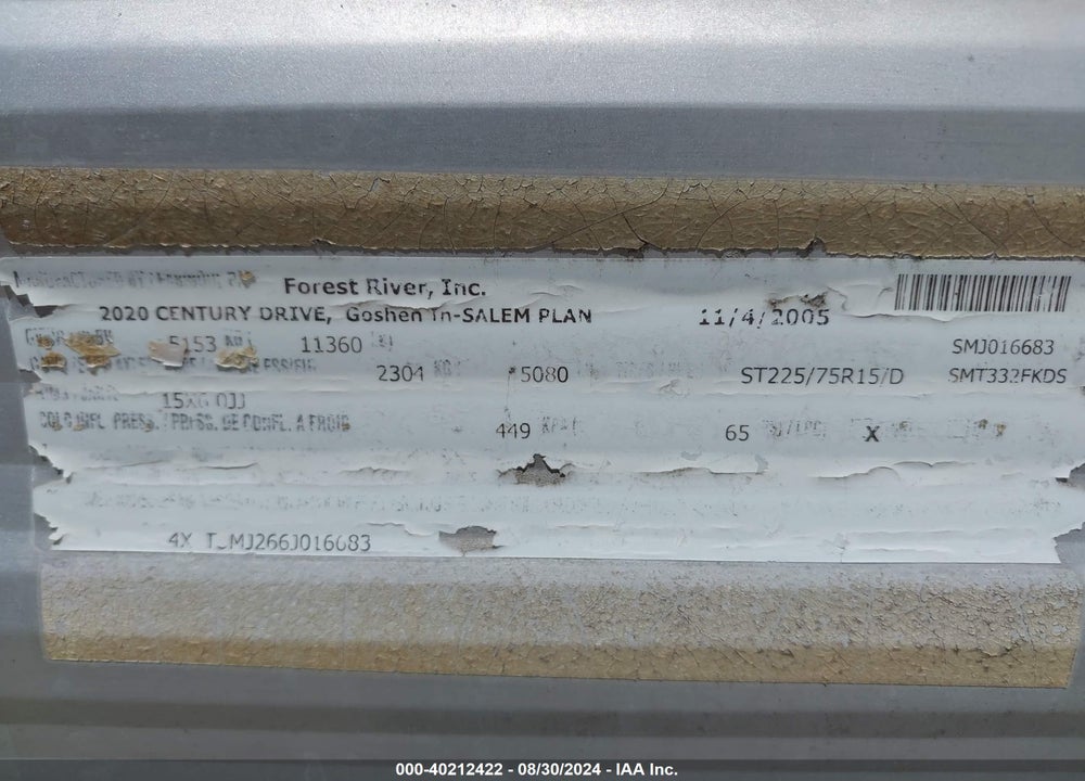 2006 FOREST RIVER OTHER VIN: 4X4TSMJ266J016683