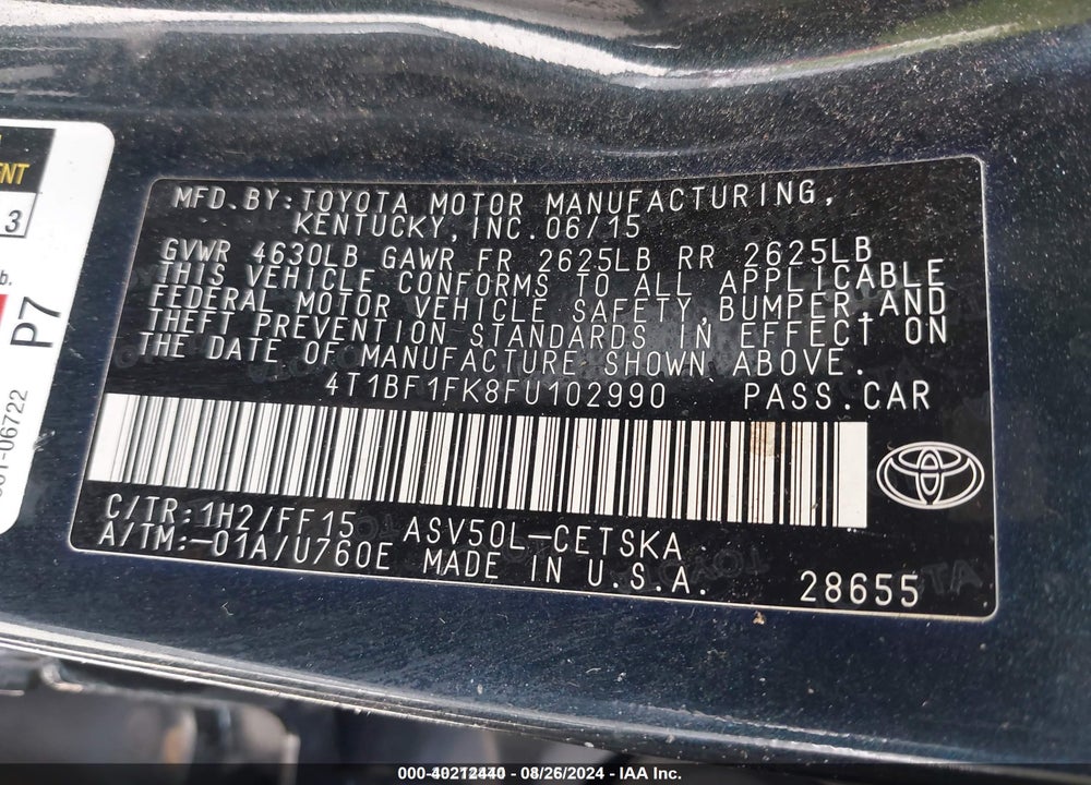 2015 TOYOTA CAMRY SE VIN: 4T1BF1FK8FU102990