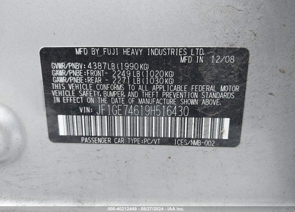 2009 SUBARU IMPREZA 2.5GT VIN: JF1GE74619H516430