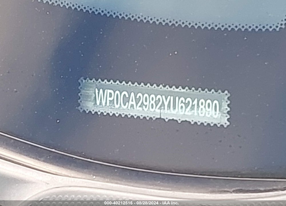 2000 PORSCHE BOXSTER VIN: WP0CA2982YU621890