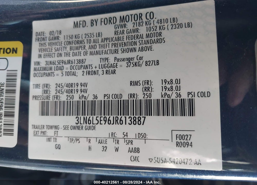2018 LINCOLN MKZ RESERVE VIN: 3LN6L5E96JR613887