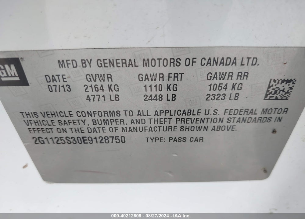 2014 CHEVROLET IMPALA 2LT VIN: 2G1125S30E9128750