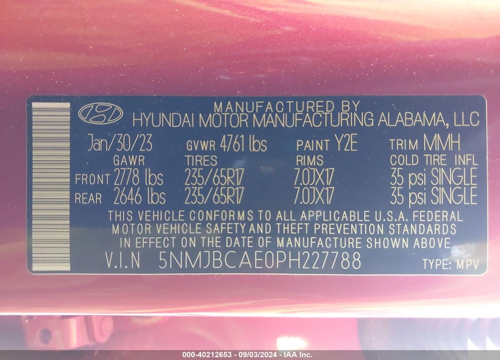 2023 HYUNDAI TUCSON SEL VIN: 5NMJBCAE0PH227788