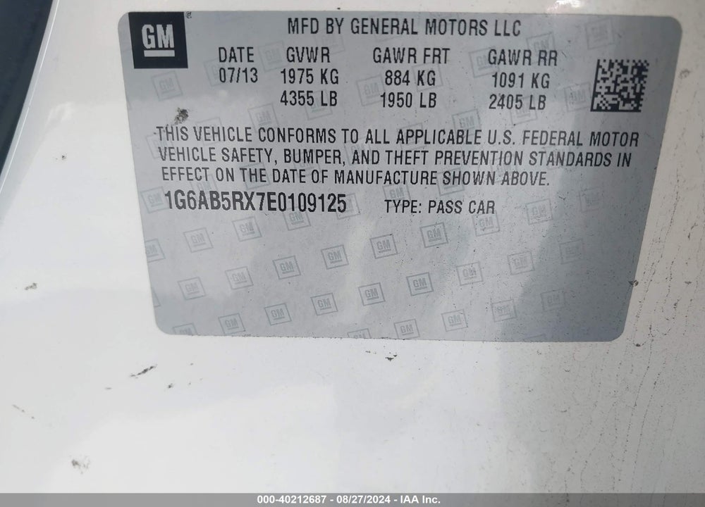 2014 CADILLAC ATS LUXURY VIN: 1G6AB5RX7E0109125
