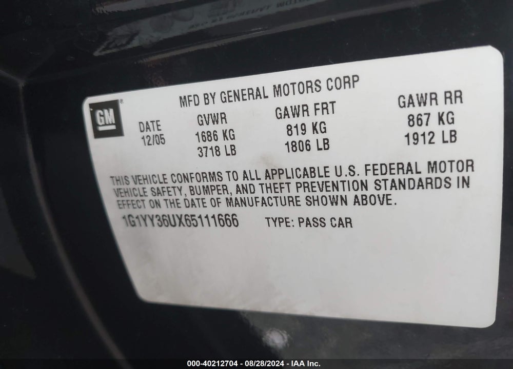 2006 CHEVROLET CORVETTE VIN: 1G1YY36UX65111666