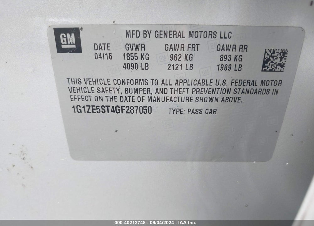 2016 CHEVROLET MALIBU 1LT VIN: 1G1ZE5ST4GF287050