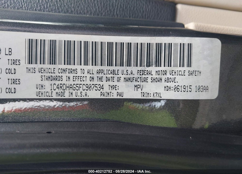 2015 DODGE DURANGO SXT VIN: 1C4RDHAG5FC907534