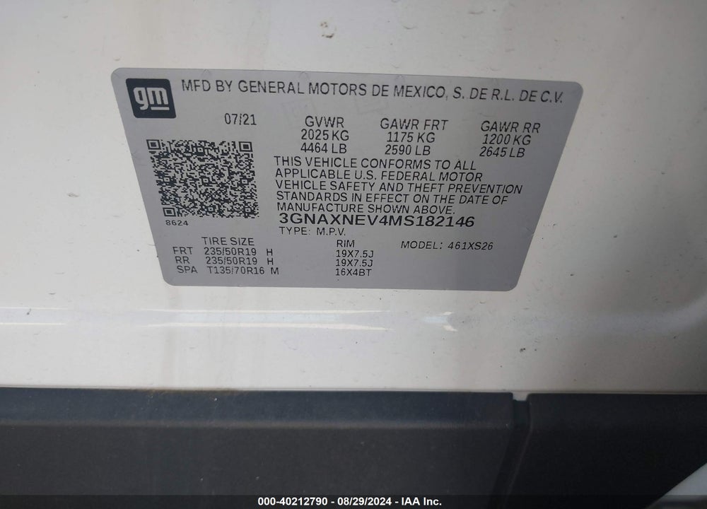 2021 CHEVROLET EQUINOX FWD PREMIER VIN: 3GNAXNEV4MS182146
