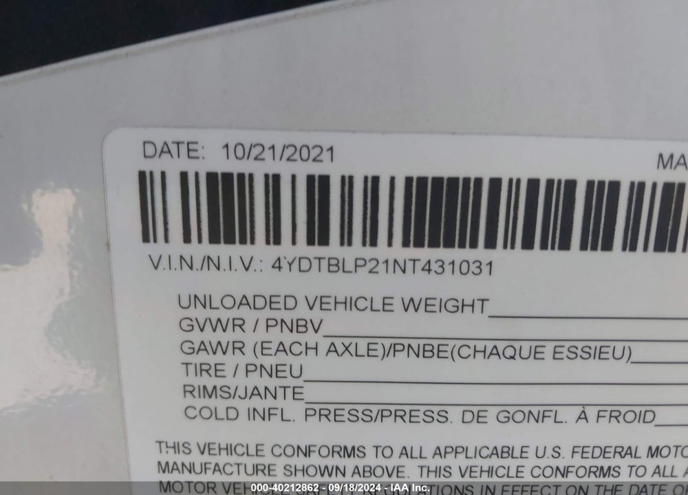 2022 KEYSTONE RV BULLET ULTRA LITE SE VIN: 4YDTBLP21NT431031