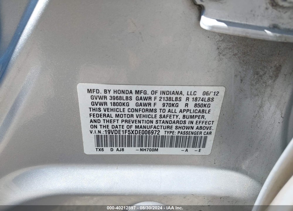 2013 ACURA ILX 2.0L VIN: 19VDE1F5XDE006972