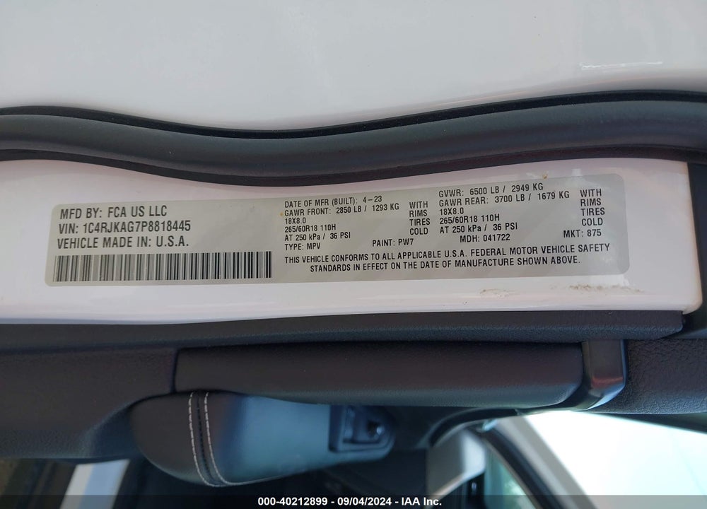 2023 JEEP GRAND CHEROKEE L LAREDO 4X4 VIN: 1C4RJKAG7P8818445