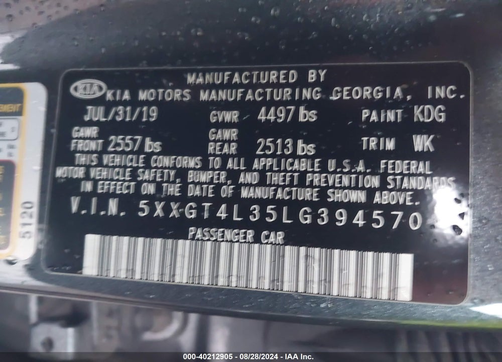 2020 KIA OPTIMA LX VIN: 5XXGT4L35LG394570