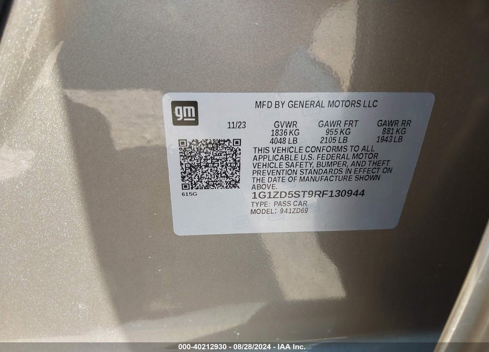 2024 CHEVROLET MALIBU FWD 1LT VIN: 1G1ZD5ST9RF130944