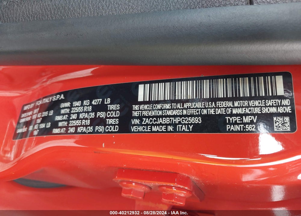 2017 JEEP RENEGADE ALTITUDE FWD VIN: ZACCJABB7HPG25693