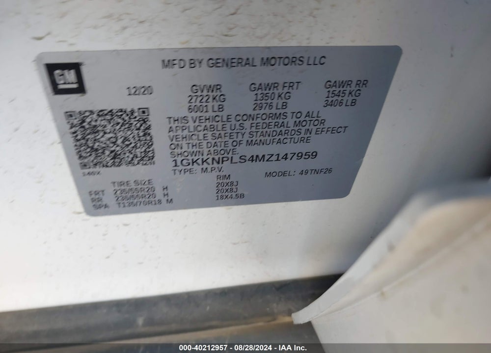 2021 GMC ACADIA FWD DENALI VIN: 1GKKNPLS4MZ147959