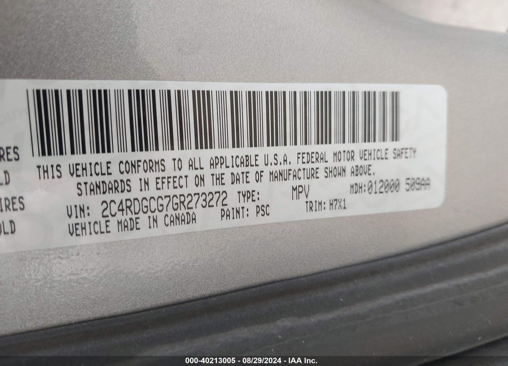 2016 DODGE GRAND CARAVAN SXT VIN: 2C4RDGCG7GR273272