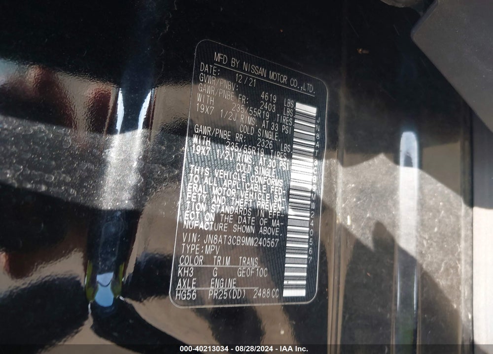 2021 NISSAN ROGUE SL INTELLIGENT AWD VIN: JN8AT3CB9MW240567