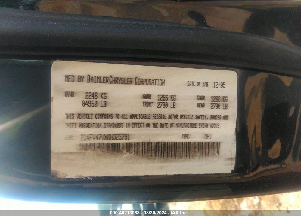 2006 DODGE MAGNUM VIN: 2D4FV47VX6H323791