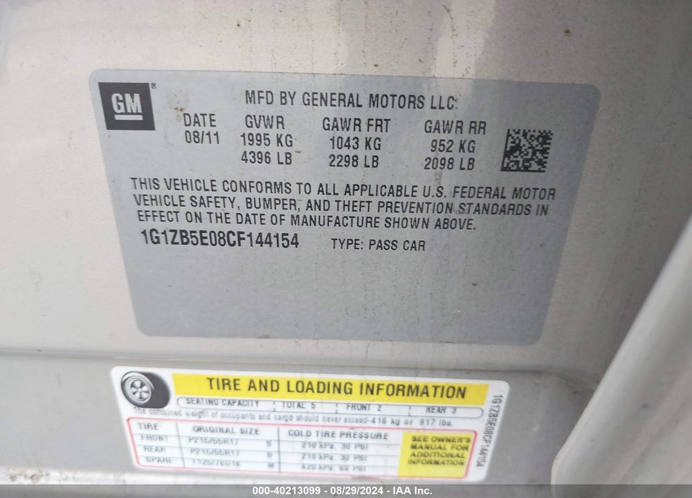 2012 CHEVROLET MALIBU LS VIN: 1G1ZB5E08CF144154