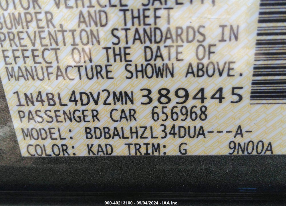 2021 NISSAN ALTIMA VIN: 1N4BL4DV2MN389445