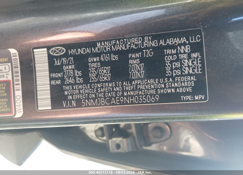 2022 HYUNDAI TUCSON SEL VIN: 5NMJBCAE9NH035069