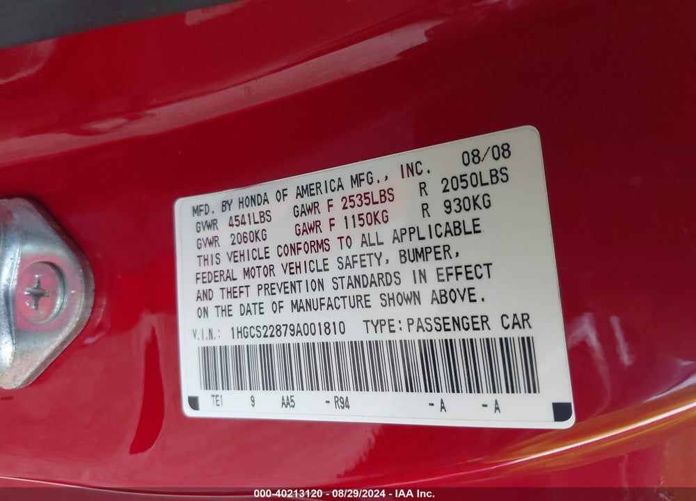 2009 HONDA ACCORD 3.5 EX-L VIN: 1HGCS22879A001810