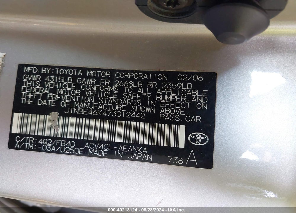 2007 TOYOTA CAMRY LE VIN: JTNBE46K473012442