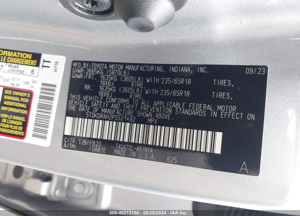 2023 TOYOTA HIGHLANDER LE VIN: 5TDKDRAH2PS521492