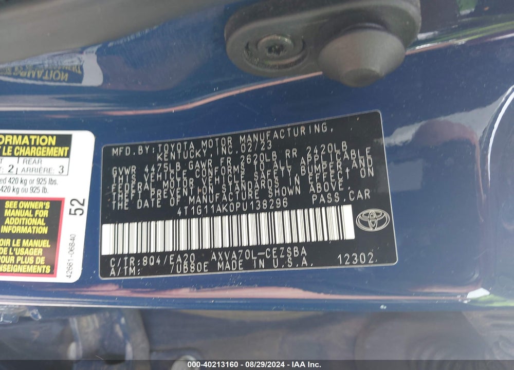 2023 TOYOTA CAMRY VIN: 4T1G11AK0PU138296