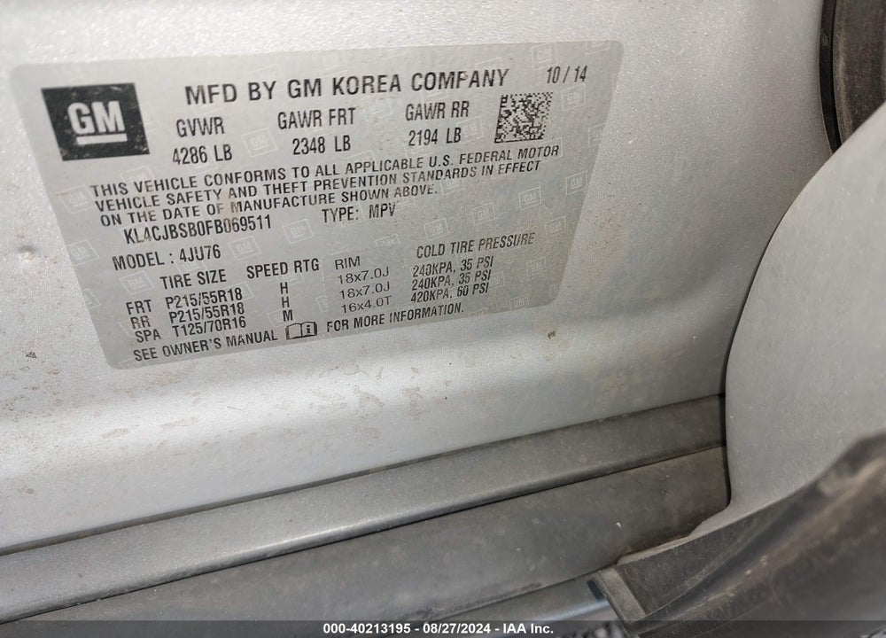 2015 BUICK ENCORE CONVENIENCE VIN: KL4CJBSB0FB069511