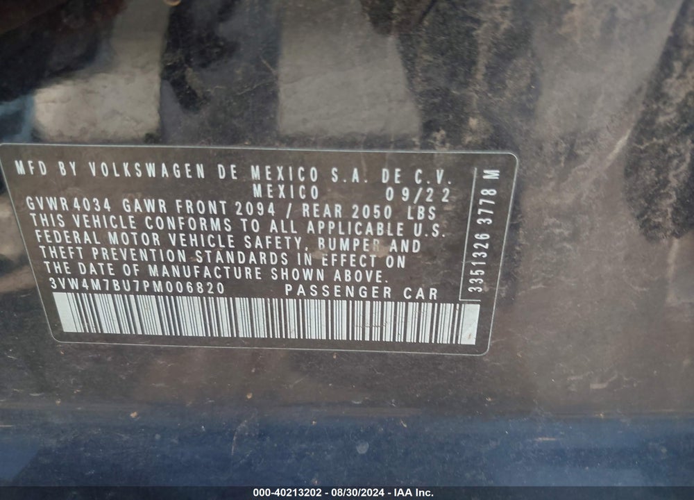 2023 VOLKSWAGEN JETTA 1.5T S VIN: 3VW4M7BU7PM006820