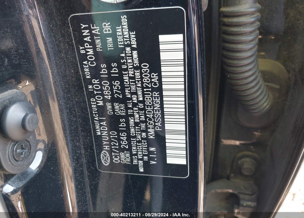 2011 HYUNDAI GENESIS 3.8 VIN: KMHGC4DE8BU128030