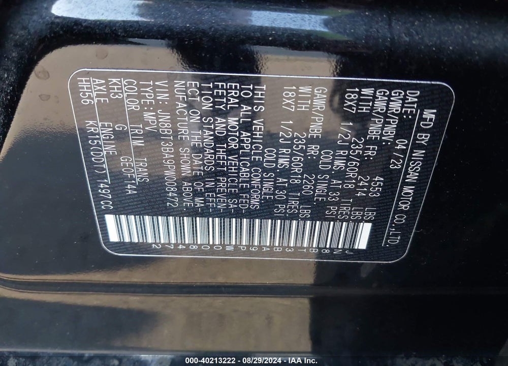 2023 NISSAN ROGUE SV FWD VIN: JN8BT3BA9PW008472