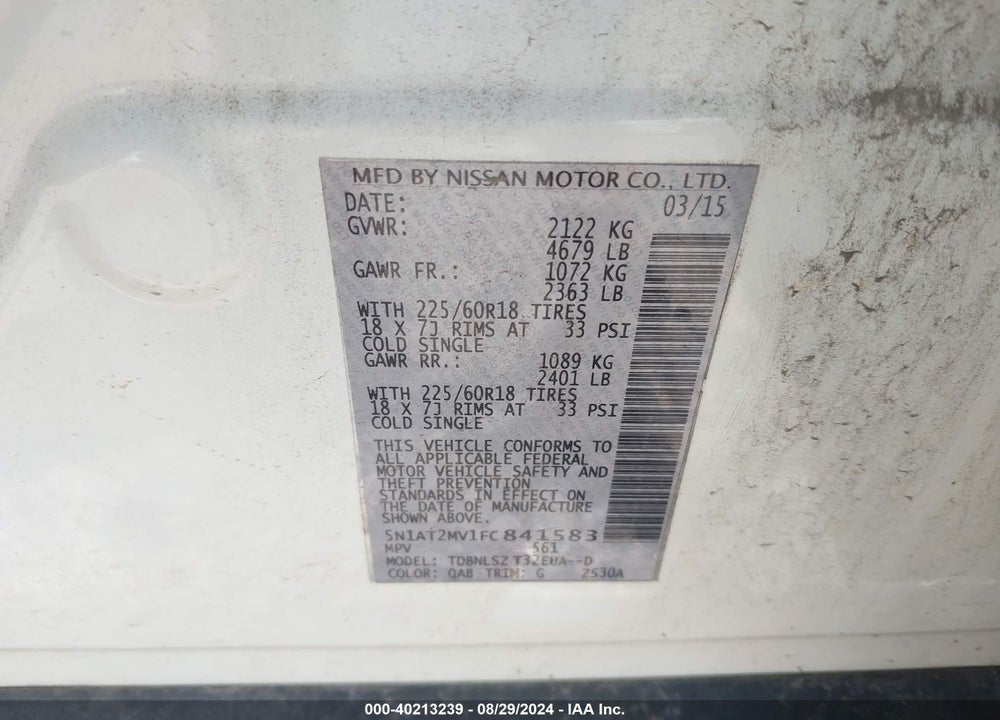 2015 NISSAN ROGUE VIN: 5N1AT2MV1FC841583