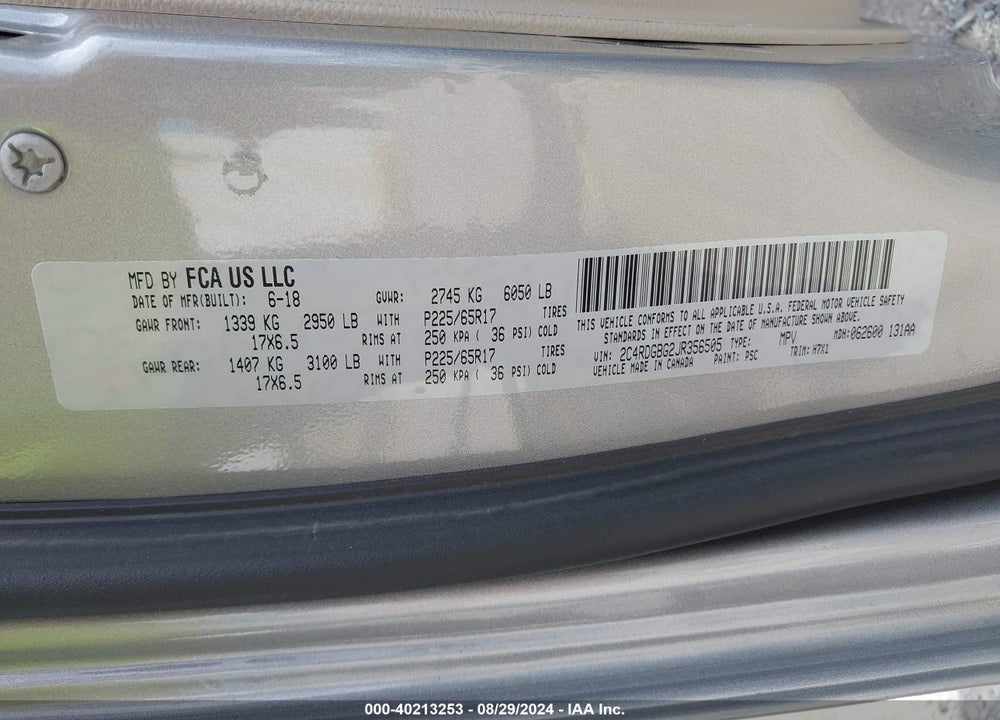 2018 DODGE GRAND CARAVAN SE VIN: 2C4RDGBG2JR356505