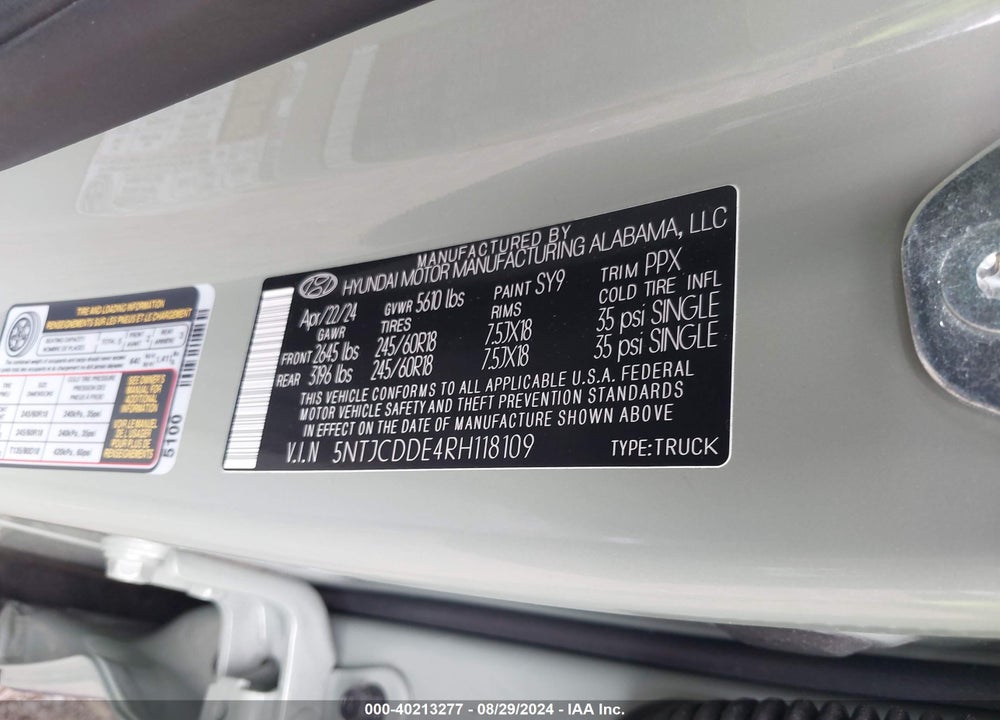 2024 HYUNDAI SANTA CRUZ SEL VIN: 5NTJCDDE4RH118109