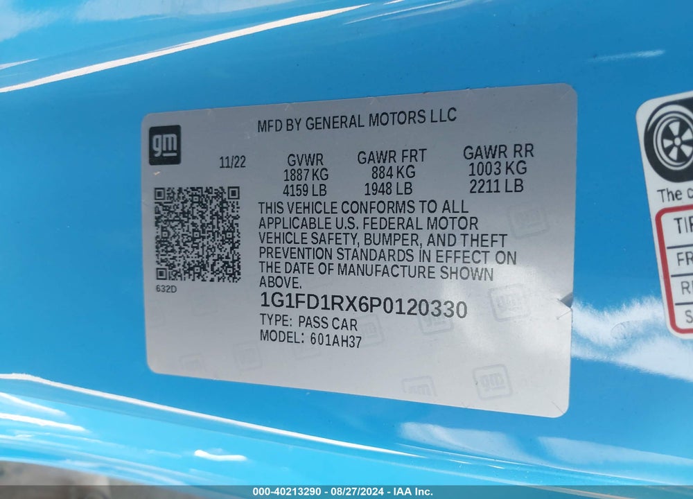 2023 CHEVROLET CAMARO RWD 2LT VIN: 1G1FD1RX6P0120330