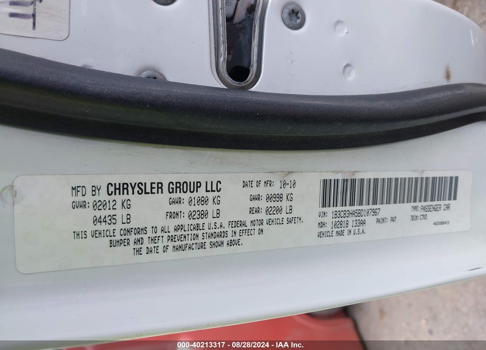 2011 DODGE CALIBER MAINSTREET VIN: 1B3CB3HA5BD107967
