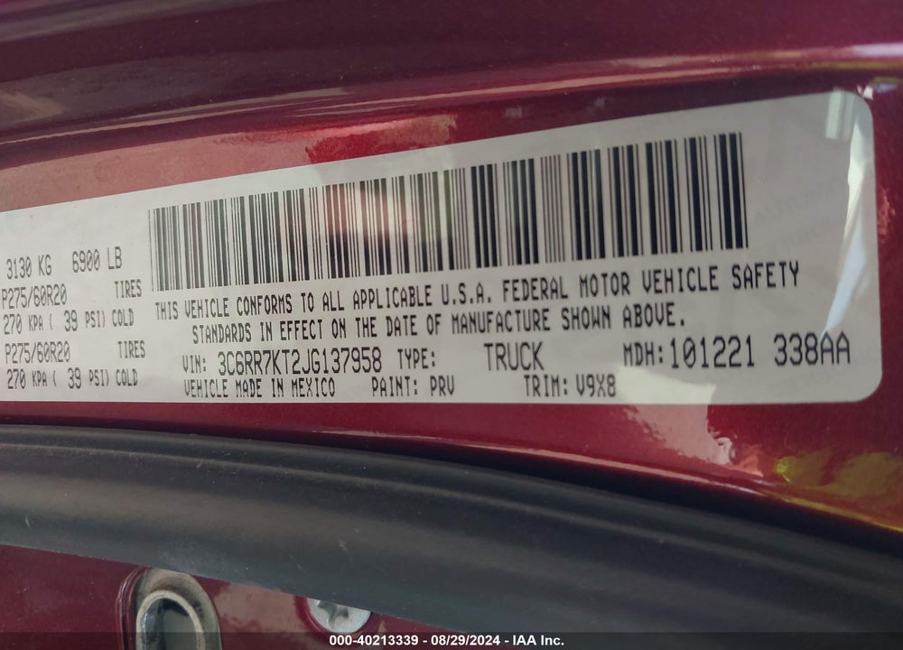 2018 RAM 1500 EXPRESS 4X4 5'7 BOX VIN: 3C6RR7KT2JG137958