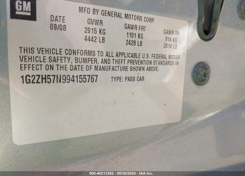 2009 PONTIAC G6 GT VIN: 1G2ZH57N994155767