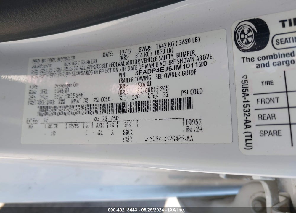 2018 FORD FIESTA SE VIN: 3FADP4EJ6JM101120