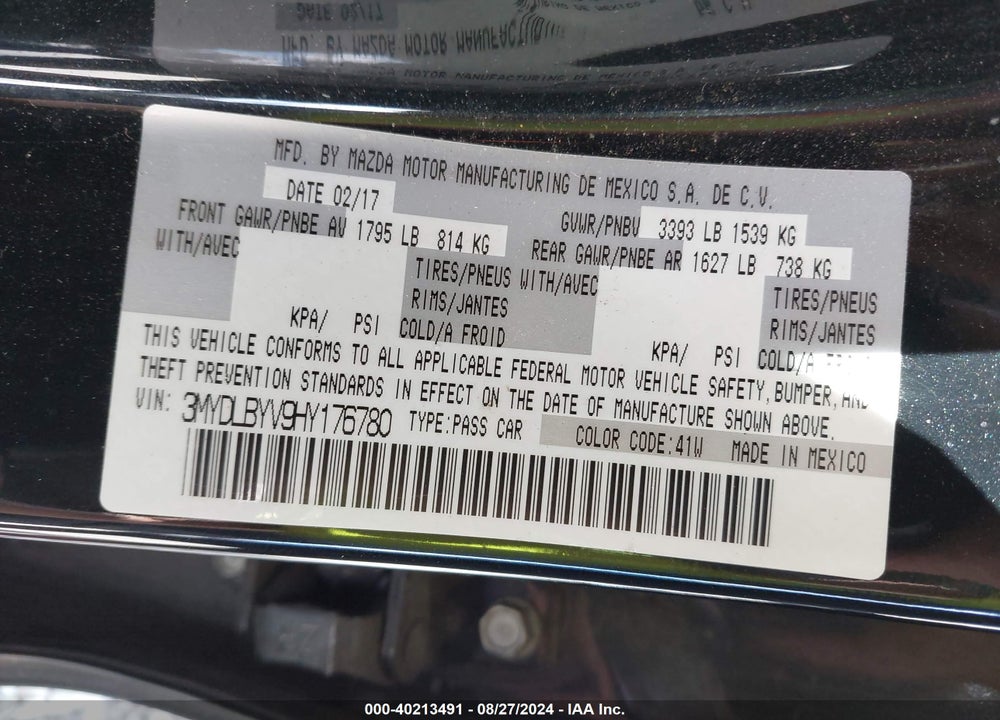 2017 TOYOTA YARIS IA VIN: 3MYDLBYV9HY176780
