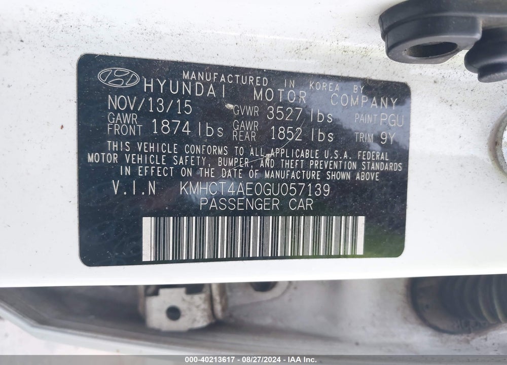 2016 HYUNDAI ACCENT SE VIN: KMHCT4AE0GU057139