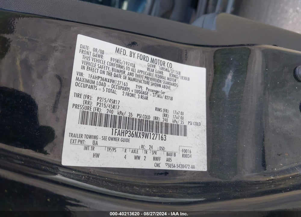 2009 FORD FOCUS SES VIN: 1FAHP36NX9W127163