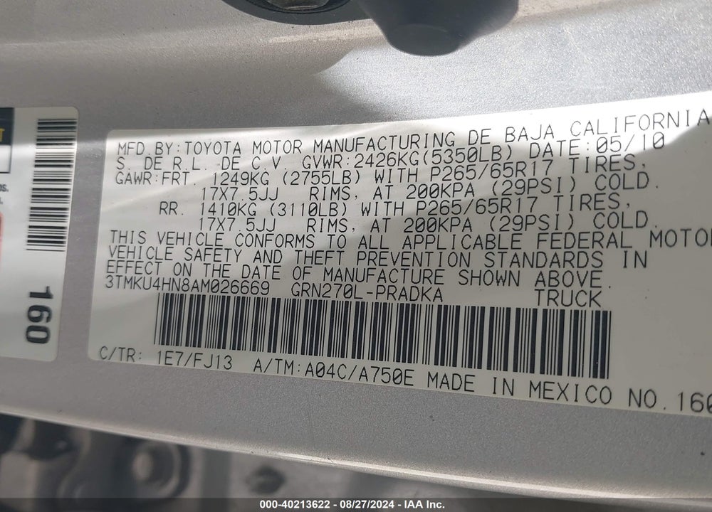 2010 TOYOTA TACOMA PRERUNNER V6 VIN: 3TMKU4HN8AM026669