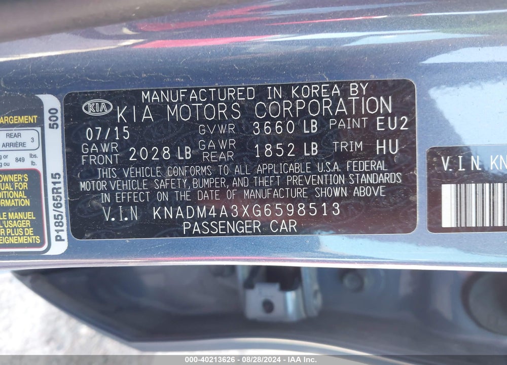 2016 KIA RIO LX VIN: KNADM4A3XG6598513