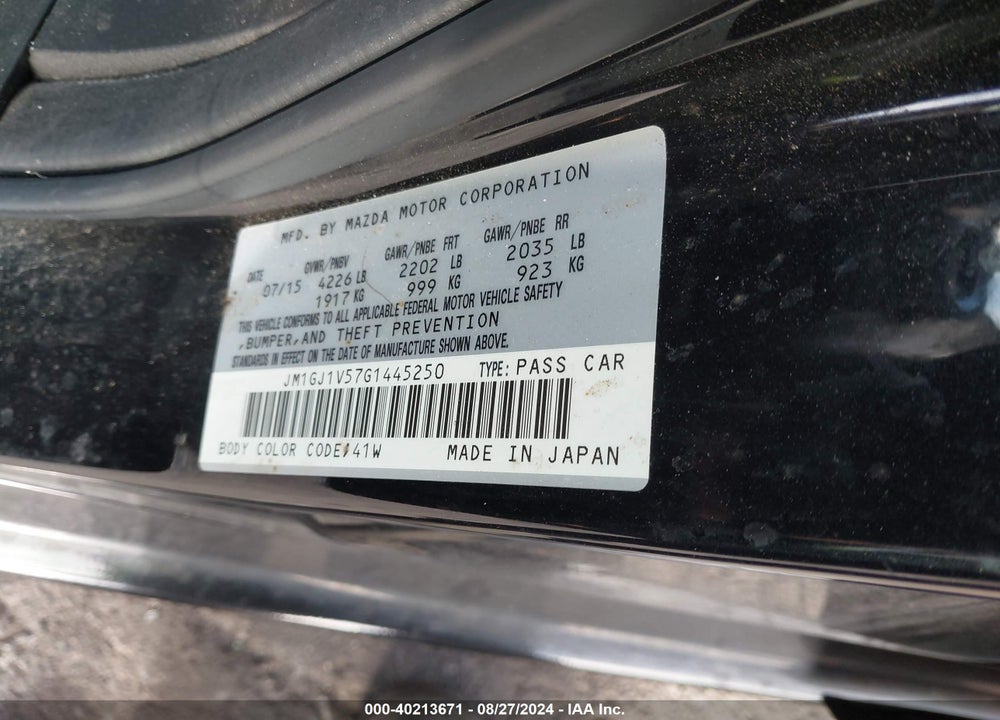 2016 MAZDA MAZDA6 VIN: JM1GJ1V57G1445250