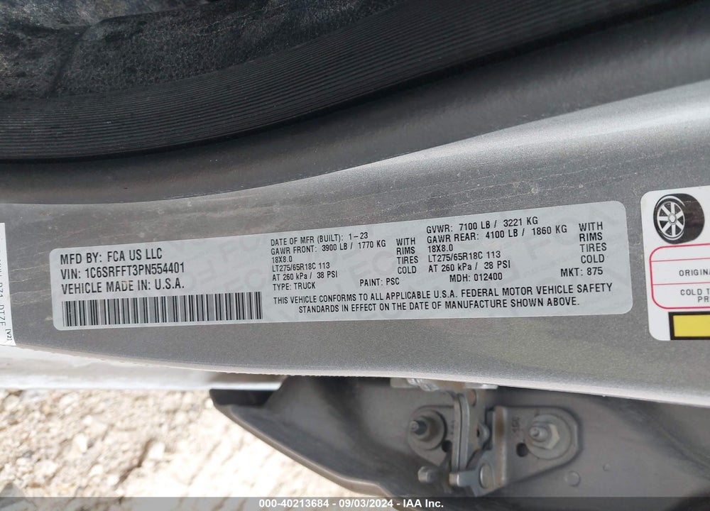2023 RAM 1500 LONE STAR 4X4 5'7 BOX VIN: 1C6SRFFT3PN554401